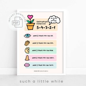 54321 Grounding PDF Exercise for Kids Poster | 5 Senses Grounding Technique for Anxiety | School Counseling & SEL Coping Skill Wall Decor