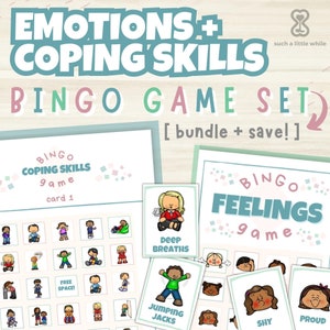 Paquete de bingo sobre emociones y estrategias de calma: ahorre en 2 juegos de aprendizaje social y emocional para niños de primaria en formato PDF imprimibles / Juegos de habilidades sociales / Tarjetas de bingo para calmarse