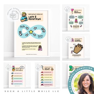 Erdungstechniken für Kids Bundle | Angst PDF Poster | Beruhigende Achtsamkeitsübungen & lustige tiefe Atemaktivitäten für SEL-Studenten