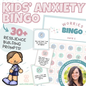 Anxiety BINGO Jeu d'inquiétude pour enfants PDF |  Activités d'inquiétude pour les élèves du primaire et du secondaire | Jeu thérapeutique pour l'anxiété sociale