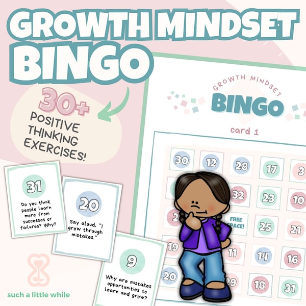 Growth Mindset Bingo Game for Students PDF | SEL Game Cards for Elementary & Middle School | Explains Growth Mindset with Examples