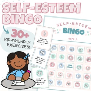 Jeu de bingo sur l'estime de soi PDF imprimable pour écoles primaires et secondaires | Cartes de jeu Self-Love SEL | Idées de soins personnels pour les enfants | Conseiller scolaire