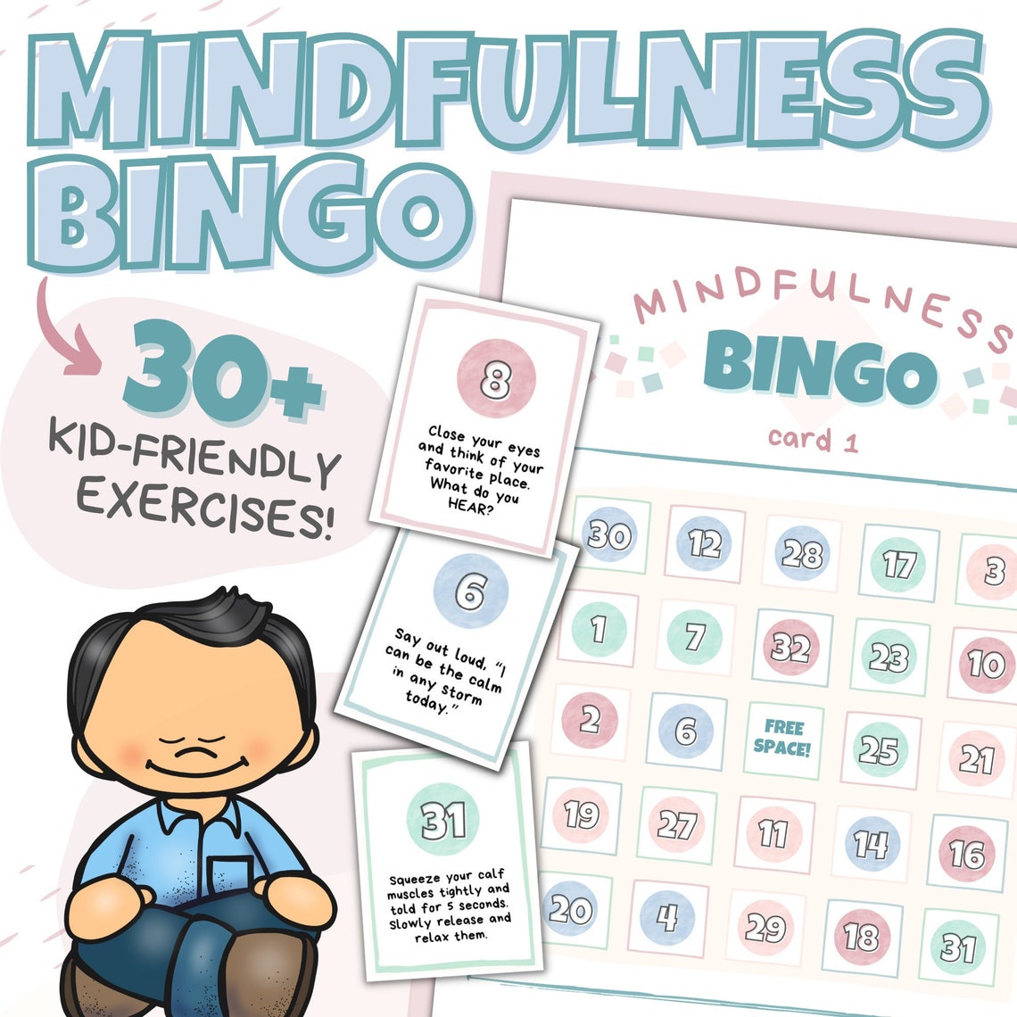 Mindfulness BINGO PDF Game Cards for Kids 32 Printable image 1