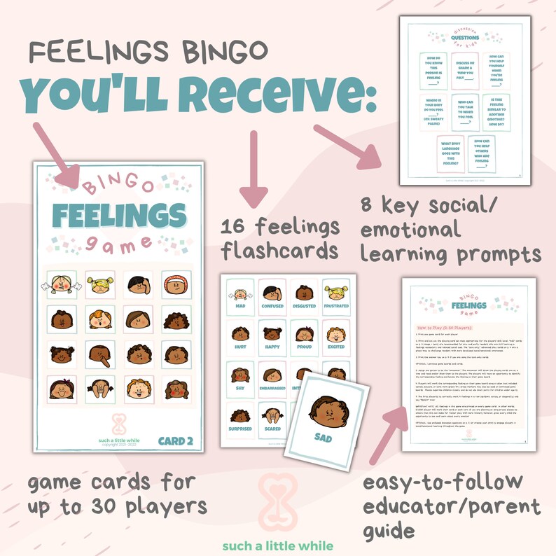 Feelings BINGO PDF Printable Emotions Bingo Cards Feelings Game for ...