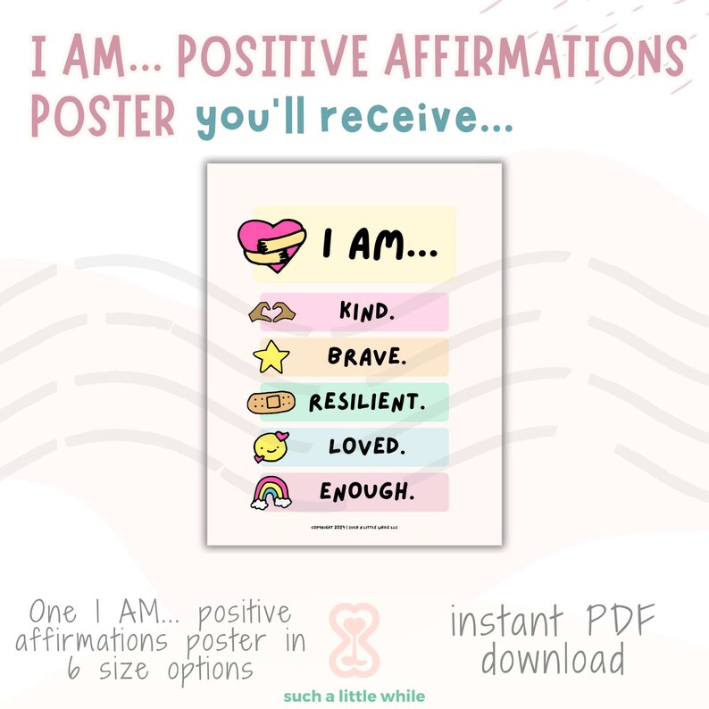 I Am… Positive Affirmations Poster for Kids PDF | Self-love ...