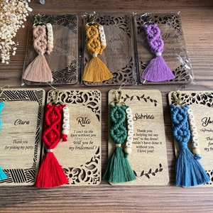 Will You Be My Bridesmaid Gifts, Bridesmaid Proposal Gifts, Unique Gifts For Guests, Personalized wooden and macrame keychains