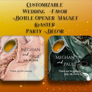 Personalised Wedding Souvenir, Gold Theme Part Decor, Party Souvenir, Bottle opener magnet and coaster