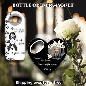 Ouvre-bouteille aimanté, Souvenirs de réfrigérateur / Cadeaux funéraires pour les invités présents / Cadeaux du souvenir /