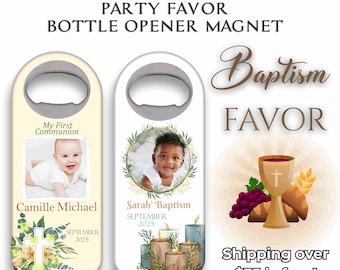 Customizable Baptism Favor, Photo Magnet Souvenir, Bottle Opener Magnet, Mi Bautizo