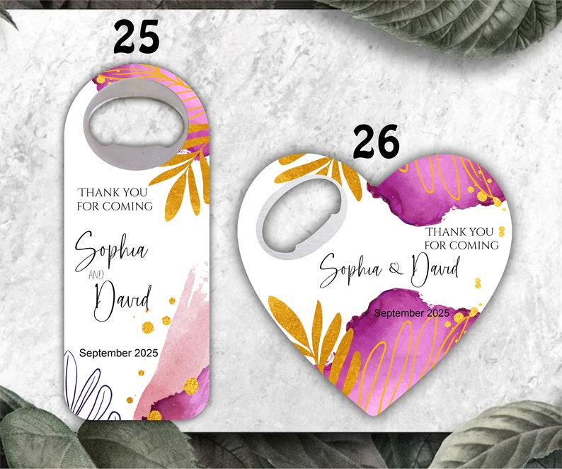 Tropical themed wedding favors, Eucalyptus themed bottle openers, Customizable Magnets image 6