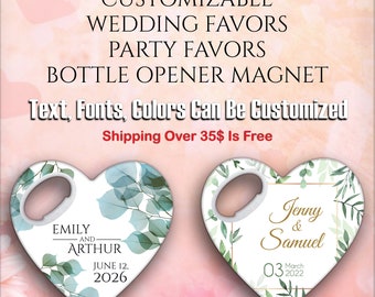 Customizable Wedding Favor For Guests in Bulk, Heart Cap Opener Magnets, Thank You Favor, Personalized Bottle Opener, wedding souvenir