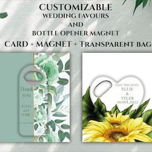 Customisable Wedding Favor For Guests in Bulk, Personalized bottle opener magnets, Save the date,