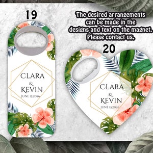 Tropical themed wedding favors, Eucalyptus themed bottle openers, Customizable Magnets image 2