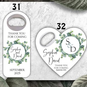 Tropical themed wedding favors, Eucalyptus themed bottle openers, Customizable Magnets image 9