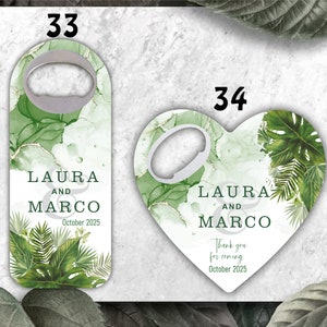 Tropical themed wedding favors, Eucalyptus themed bottle openers, Customizable Magnets image 10