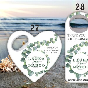 Tropical themed wedding favors, Eucalyptus themed bottle openers, Customizable Magnets image 7