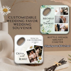 Custom Photo Coaster Magnet, Customizable Bottle Opener,  Personalised Wedding Souvenir, Wedding Favours