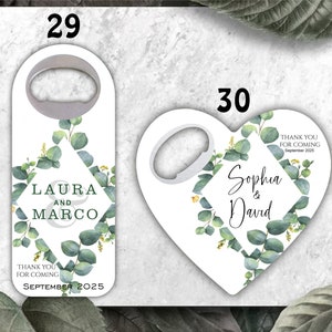 Tropical themed wedding favors, Eucalyptus themed bottle openers, Customizable Magnets image 8