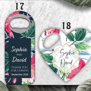 Tropical themed wedding favors, Eucalyptus themed bottle openers, Customizable Magnets image 3