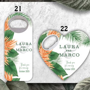 Tropical themed wedding favors, Eucalyptus themed bottle openers, Customizable Magnets image 4