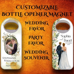 Customizable Wedding Souvenirs, Wedding favors, Photo Souvenir, Photo Bottle opener magnet