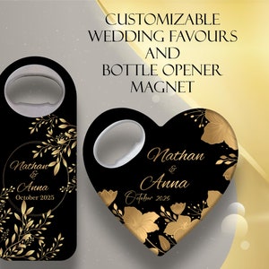 Black gold themed wedding favors, Bottle openers that can be personalized, Party Favours, Thank you gift