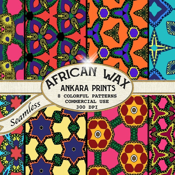Vintage African prints, Ankara Wax, African bogolan seamless colourful patterns for instant download ready for commercial use