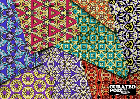 Vintage African Print Vibrant Pattern, Double-Loop Knot Detail Africa Bright Colors African Kente Patterns Digital Papers  main image 2