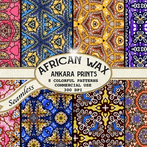 Vintage African prints, Ankara Wax, seamless colourful patterns for instant download ready for commercial use