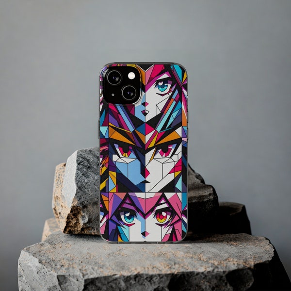 anime manga inspired geometric Clear Silicone Phone Case iphone 14