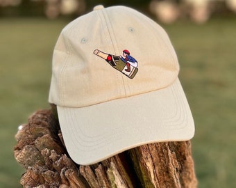 Jockey on champagne bottle cap | Sage Green | Unisex Dad Hat | Embroidered cap