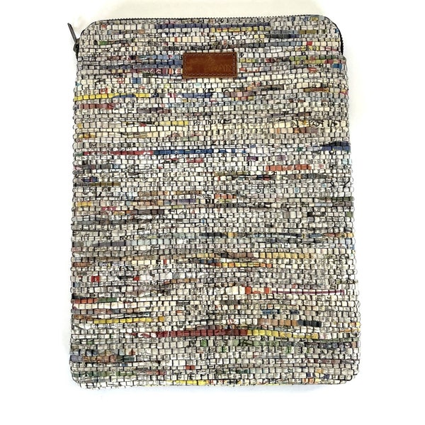 Upcycled unique newspaper and cotton fabric Laptop sleeve Multiple sizes Ipad sleeve vegan laptop sleeve Sustainable  spring accessory