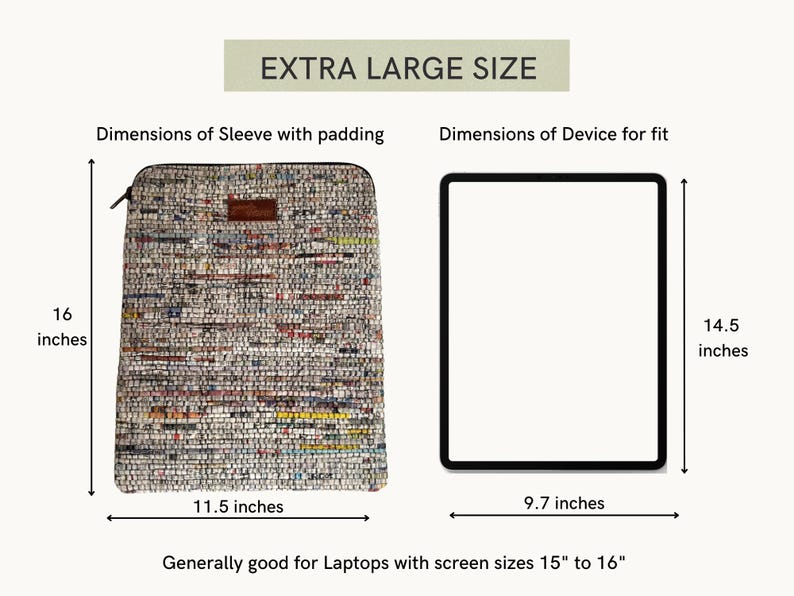 Handcrafted Laptop and Tablet Sleeve: Unique Upcycled newspaper case ipads Macbooks Multiple sizes EXTRA LARGE