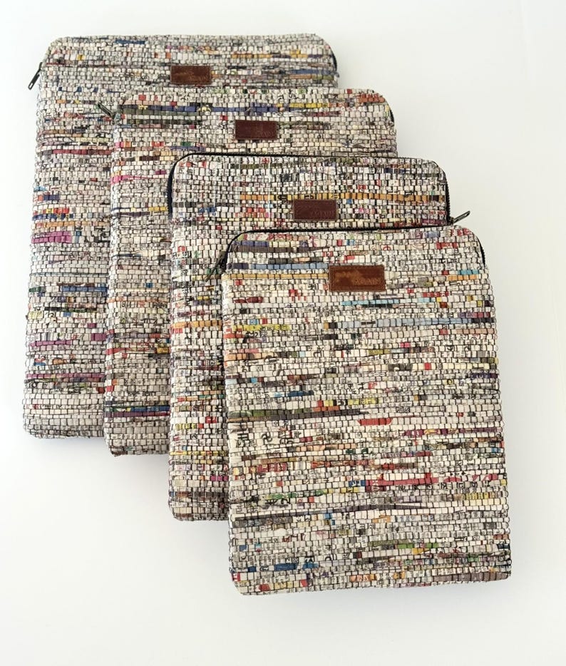 Handcrafted Laptop and Tablet Sleeve: Unique Upcycled newspaper case ipads Macbooks Multiple sizes image 7