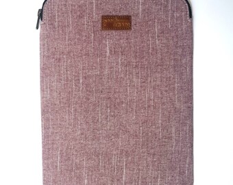 Pink and Purple unique Linen Texture extra large Laptop sleeve, Tablet sleeve Spring colors
