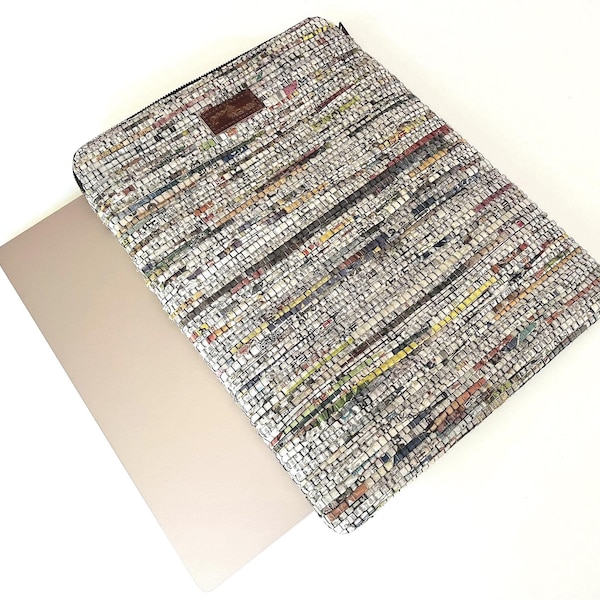 Upcycled Newspaper Laptop Sleeve: Handwoven Textured Tablet Case (Multiple Sizes)