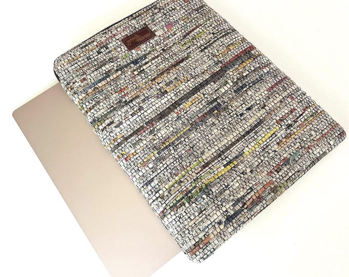 Upcycled Newspaper Laptop Sleeve: Handwoven Textured Tablet Case (Multiple Sizes)