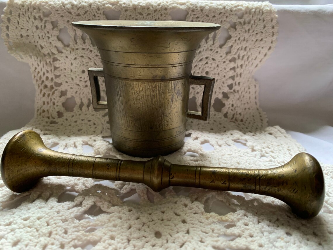 Antique German Apothecary Heavy Brass Mortar and Pestle | Etsy