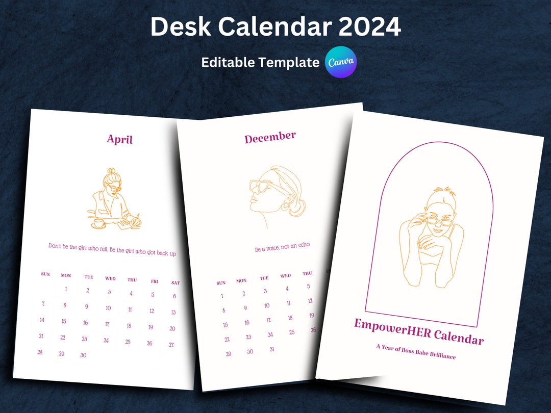 Bosss Babe Empowerher 2024 Calendar Template With Aesthetic Line Art