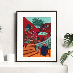 Spanish Tapas Wall Art Print on Sustainably Sourced Paper - Tapas Scene Illustration, Spanish Wall Art, Ibiza Art Print, Wall Decor