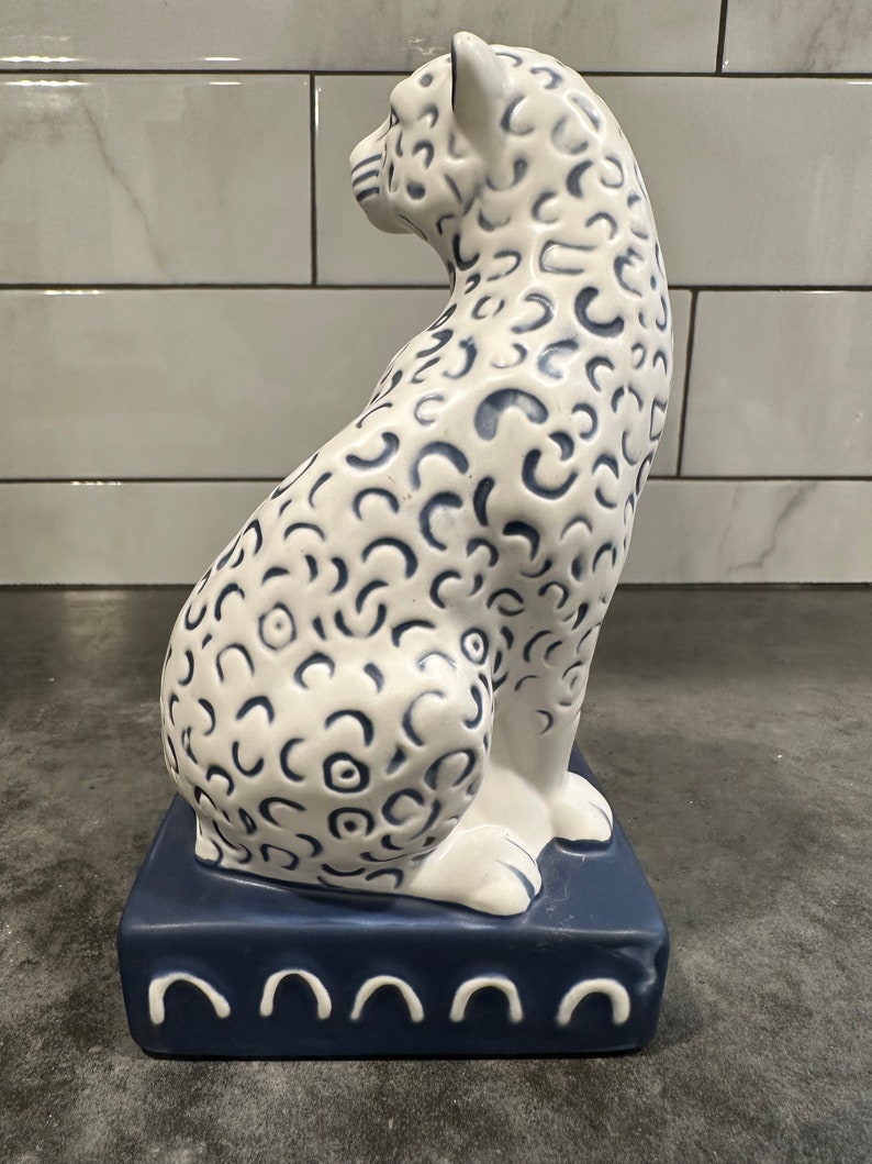 Leopard OPALHOUSE Bookend Single Blue White Ceramic Big Cat Figurine Etsy