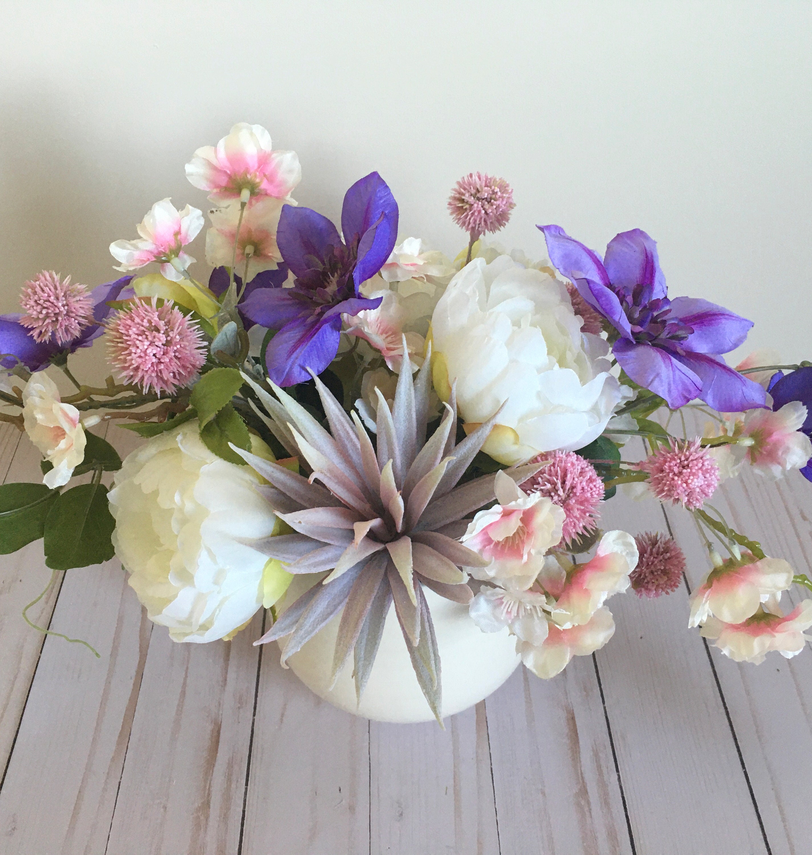 Real Touch Floral Arrangement Silk Floral Arrangement Pink, White and Purple Floral Arrangent Etsy