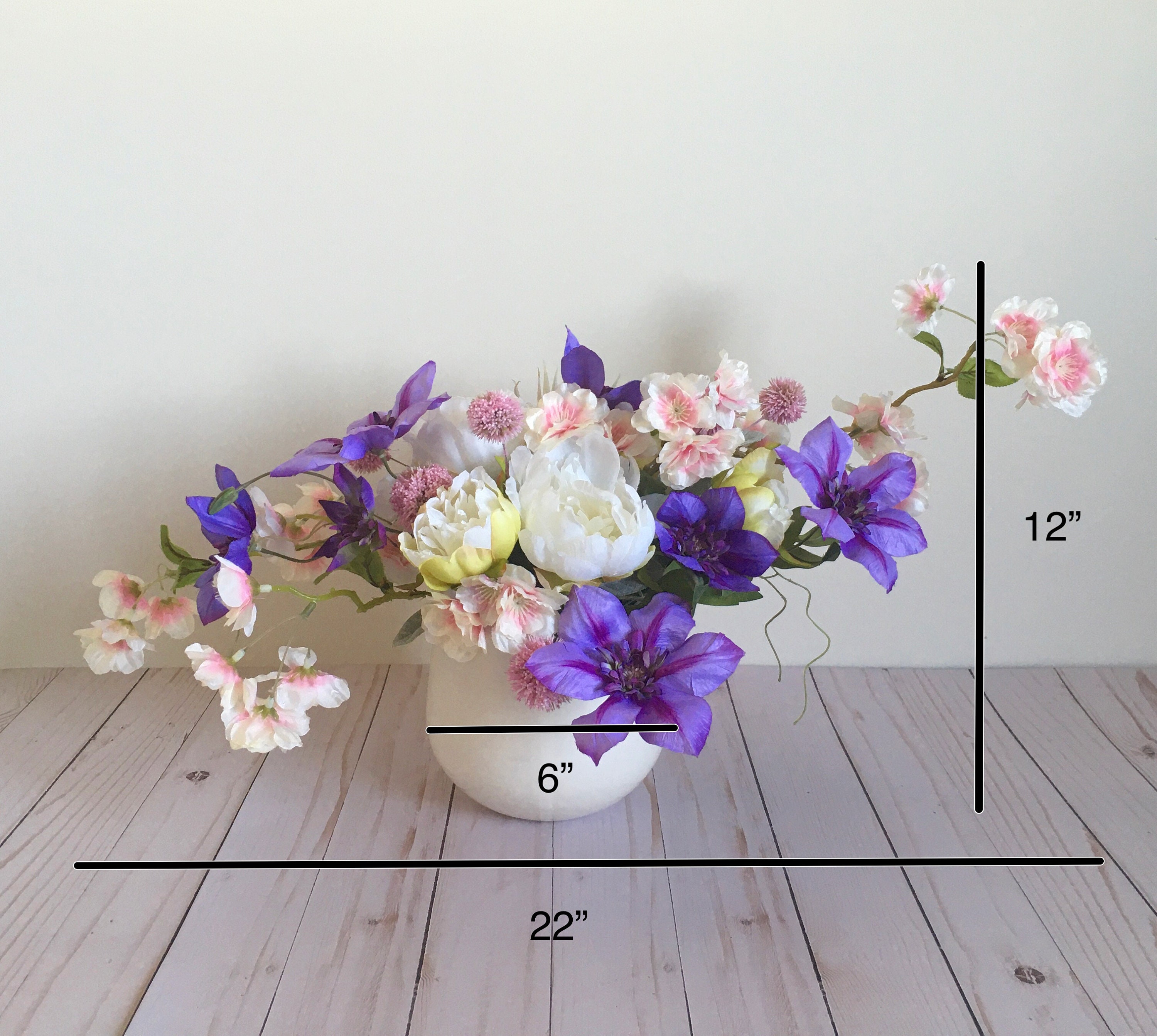 Real Touch Floral Arrangement Silk Floral Arrangement Pink, White and Purple Floral Arrangent Etsy