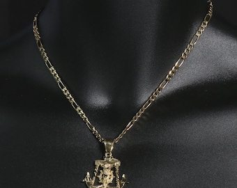 14k Italy Jesus Anchor Pendant 24" 5mm Yellow Gold Franco Chain Men's Necklace