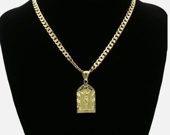 Mens 14k Gold Italy Jesus Pendant 5mm 24" Cuban Necklace Chain