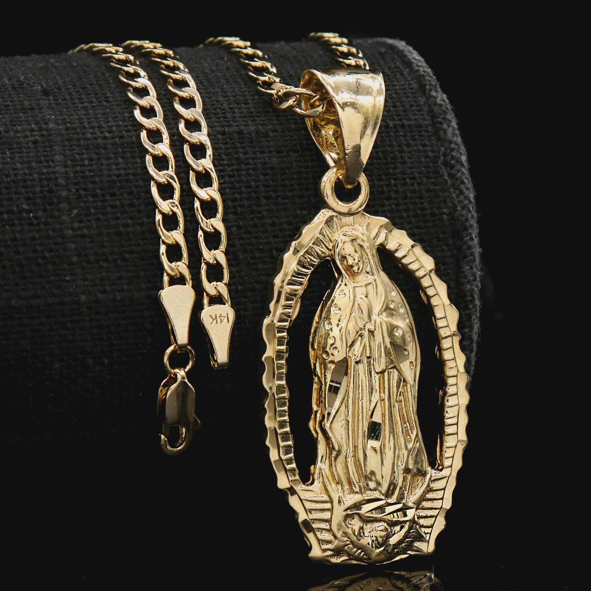 Large 14K Gold Guadalupe Pendant Necklace Virgen De Guadalupe - Etsy