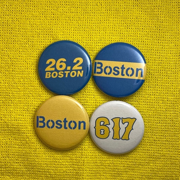 Boston Marathon 1 1/4" Magnets or Pinback Buttons Four pack - sport pin back magnet