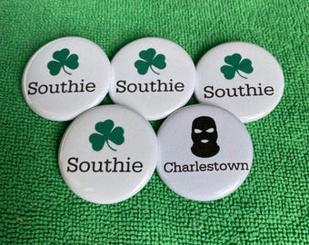 Paquete de 4 imanes redondos de 1,25" de Southie Boston Irish - Incluye Charlestown "The Town" de regalo