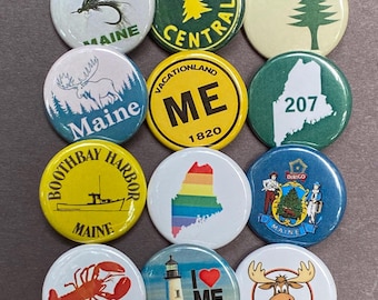 Juego de imanes o botones de recuerdo de Maine: diseños combinables