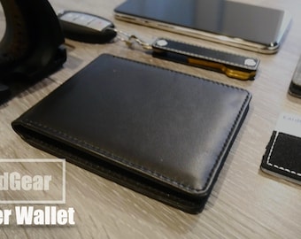 Slim Bifold Black Leather Wallet, RFID Blocking with ID Window